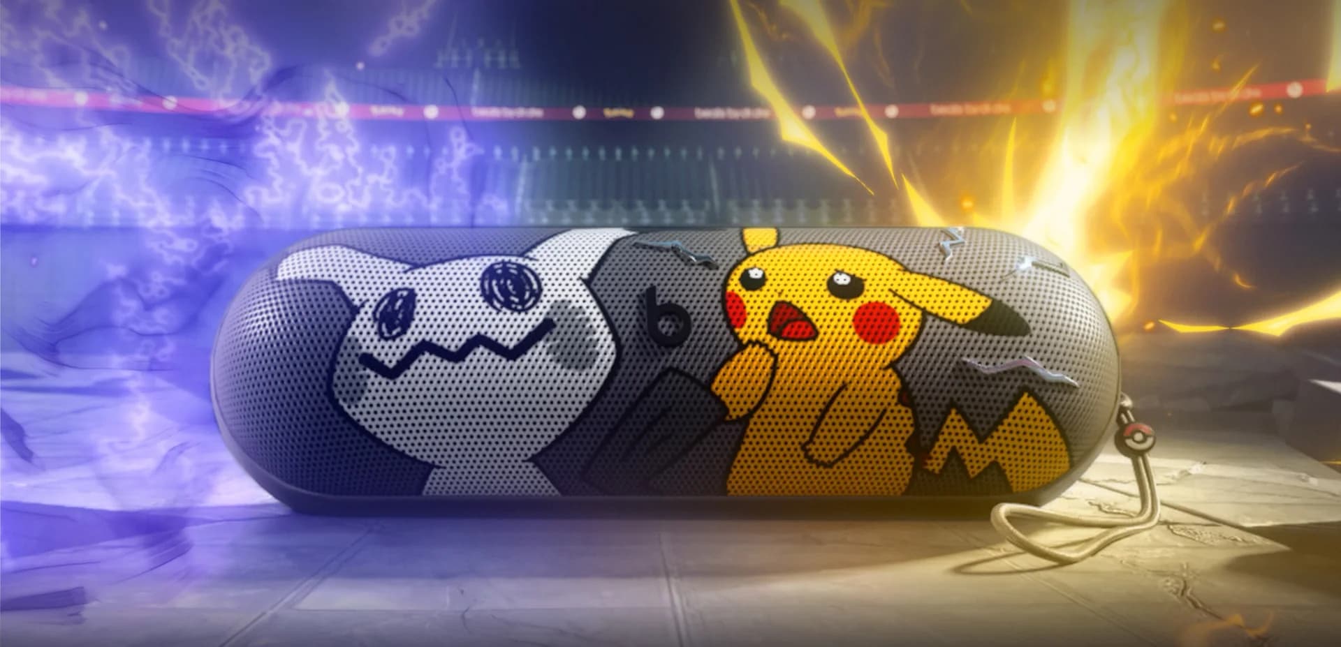 Beats Pill Pokémon entre destellos de Pikachu y Mimikyu